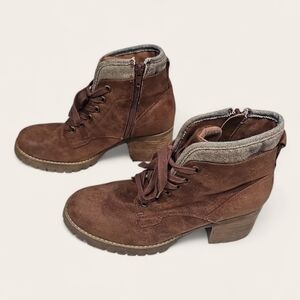 Carlos Santana Womens Lug Sole Block Heel Ankle Bootie Sz7.5 Brown Combat Boot